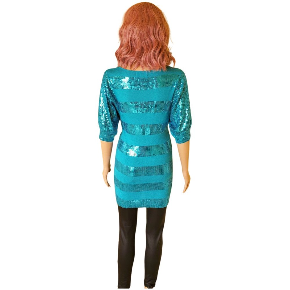 Express Aqua Sequin Striped Mini Top/Dress – Size S - Picture 3 of 12